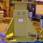 Shown in these photographs are air assisted stands designed and fabricated by our company. This particular order is to support a CAT D10 dozer for undercarriage refurbishment..  The stands pictured here are heavy duty but can be moved easily by fork lift or pallet lift. They can be made in any size to suit your requirements. With this design it eliminates any need for manual lifting or pushing, lumps of wood or pieces of steel to pack, which result in an unstable base and danger of collapse. Just turn the air valve to the height required, then push the double lock pin in.